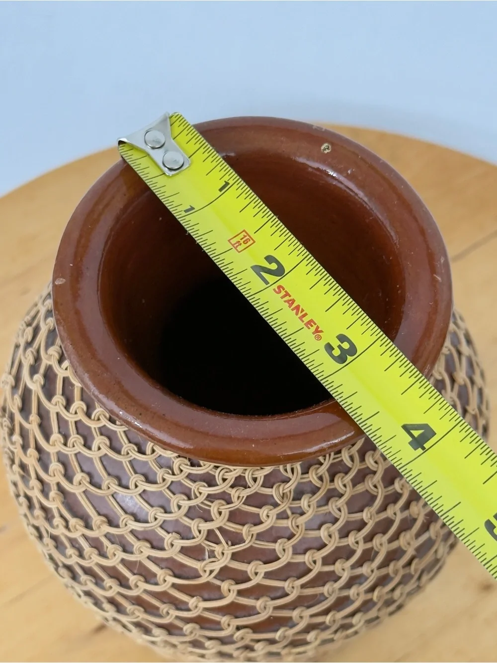 Vintage Woven Wicker Overlay/ Rattan Netted Red Clay Pottery Vase